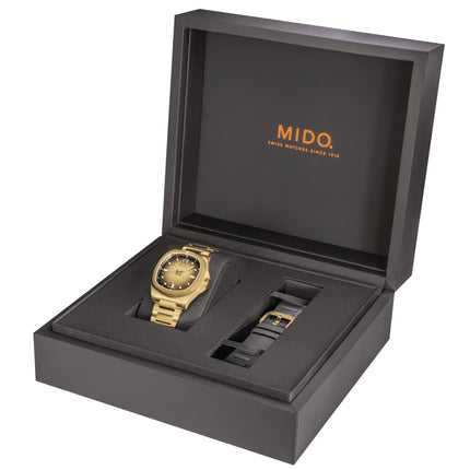 MIDO Multifort TV Big Date M049.526.33.021.00 Champagne Dial Gold St Steel Strap + Extra Strap