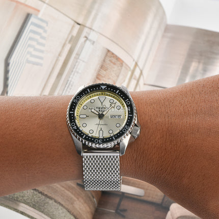 Seiko 5 Sports SRPE75K1 Suits Style Champagne Dial Stainless Steel Strap