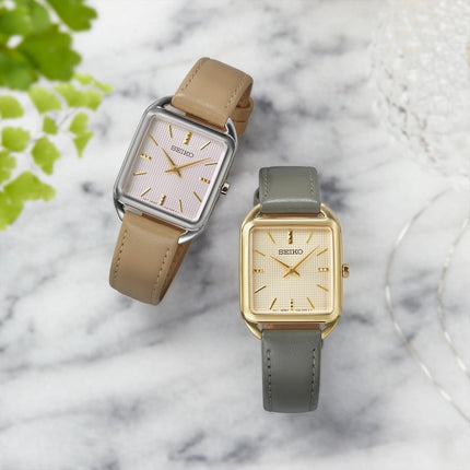 Seiko Classic SWR089P1 Madam Beige Dial Brown Leather Strap