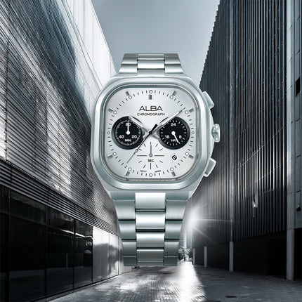Alba Active AT3L07X1 Chronograph Men White Dial Stainless Steel Strap