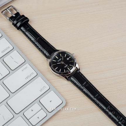 Alba AH7BN9X1 Ladies Black Dial Black Leather Strap