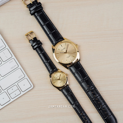 Alba ARX140X1_ARX122X1 Couple Gold Dial Black Leather Strap