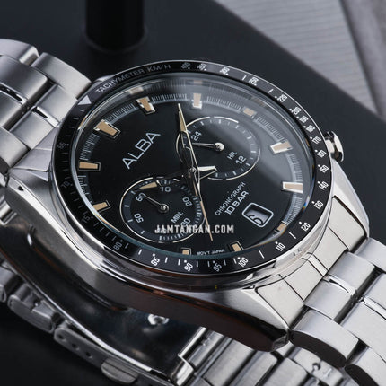 Alba Signa A4B015X1 Chronograph Men Black Dial Stainless Steel Strap