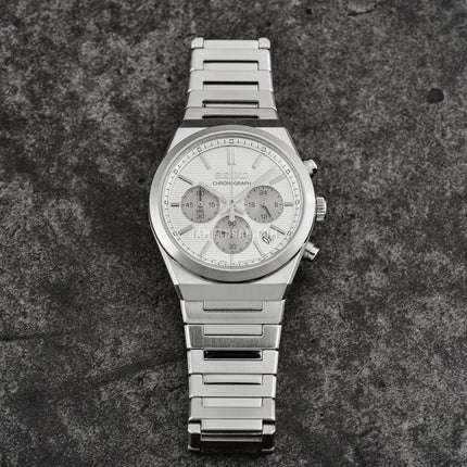 Seiko Chronograph SSB451P1 Men Discover More Silver Dial Stainless Steel Strap