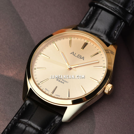 Alba ARX140X1_ARX122X1 Couple Gold Dial Black Leather Strap