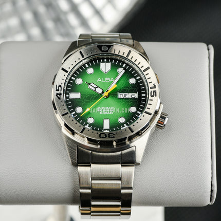 Alba Mechanical AL4443X1 Automatic Men Green Black Gradation Patterned Dial Stainless Steel Strap