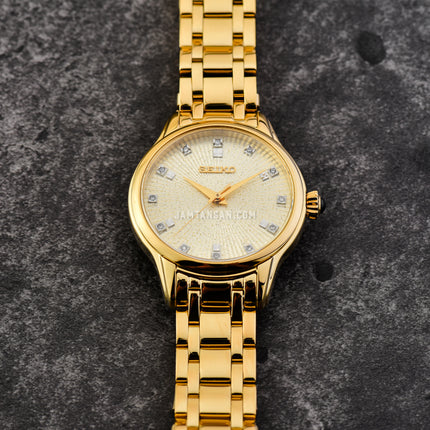 Seiko Ladies SRZ552P1 Champagne Sparkle Effect Dial Gold Stainless Steel Strap