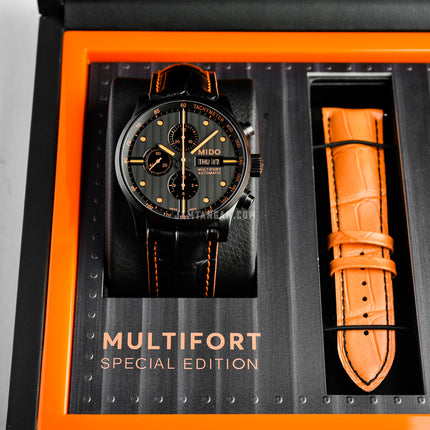 MIDO Multifort M005.614.36.051.22 Chronograph Automatic Black Dial Black Leather Strap