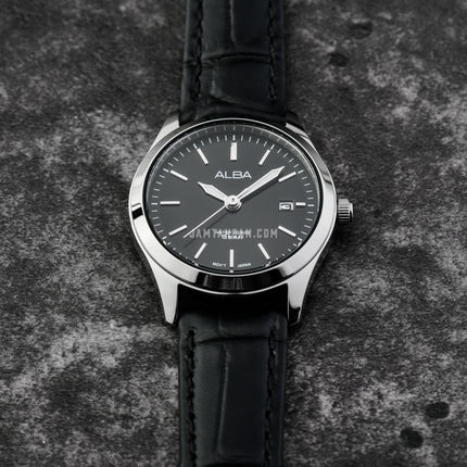Alba Prestige AH7CG5X1 Ladies Black Dial Black Leather Strap