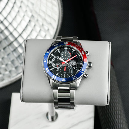 Alba Active AM3893X1 Chronograph Men Black Dial Stainless Steel Strap