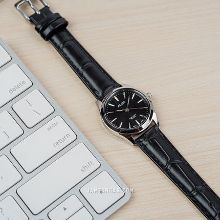 Alba ARX139X1 Ladies Black Dial Black Leather Strap