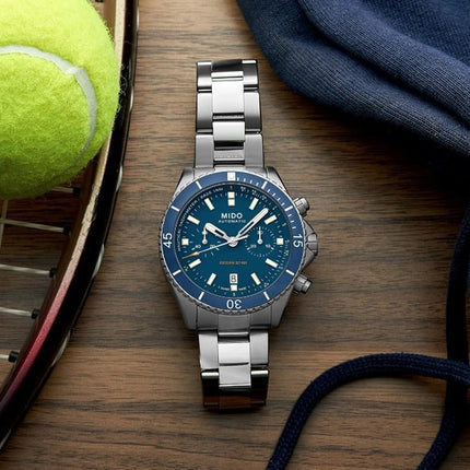 MIDO Ocean Star M026.627.44.041.00 Captain Chronograph Blue Dial Titanium Strap