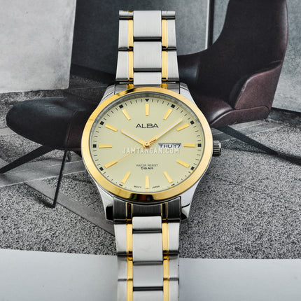 Alba Prestige AJ6160X1 Men Luminous Dial Dual Tone Stainless Steel Strap