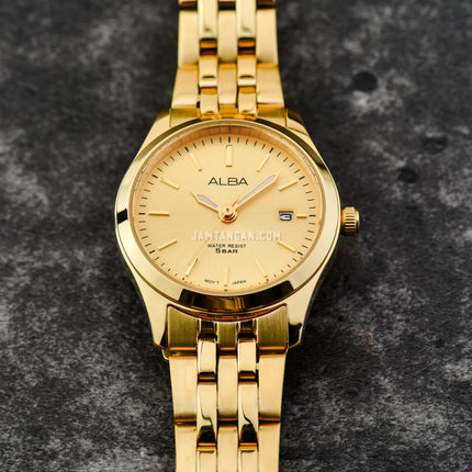 Alba Prestige AH7CE6X1 Ladies Gilt Dial Gold Stainless Steel Strap
