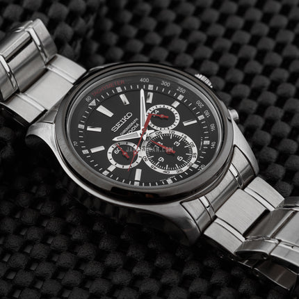 Seiko Chronograph SRW003P1 Black Dial Stainless Steel Strap