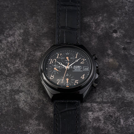 Alba Prestige AM3497X1 Chronograph Black Dial Black Leather Strap