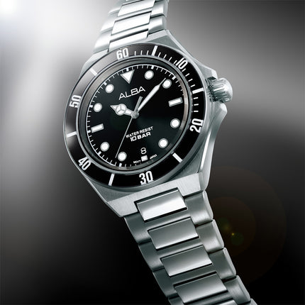 Alba Active AS9W19X1 Men Black Dial Stainless Steel Strap
