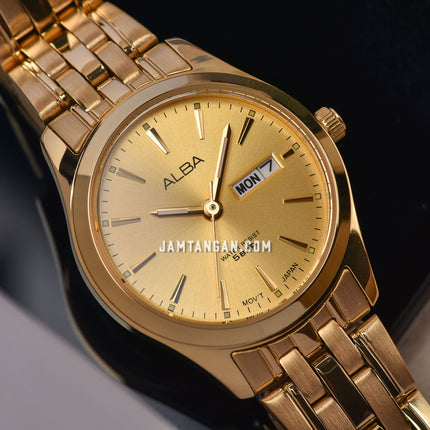 Alba AN8082X1_AJ6186X1 Couple Gold Dial Gold Stainless Steel Strap