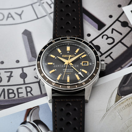 Seiko Presage SSK013J1 Style60s Automatic GMT Brown Dial Brown Leather Strap