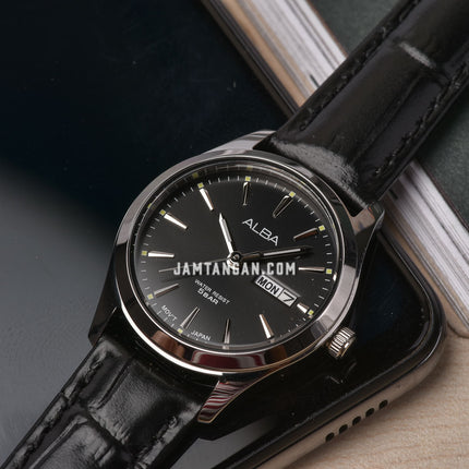 Alba AN8091X1_AJ6195X1 Couple Black Dial Black Leather Strap