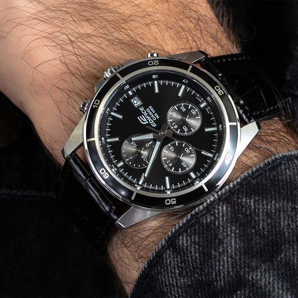 Casio Edifice EFR-526L-1AVUDF Chronograph Men Black Dial Black Leather Band
