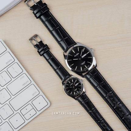 Alba AN8091X1_AJ6195X1 Couple Black Dial Black Leather Strap