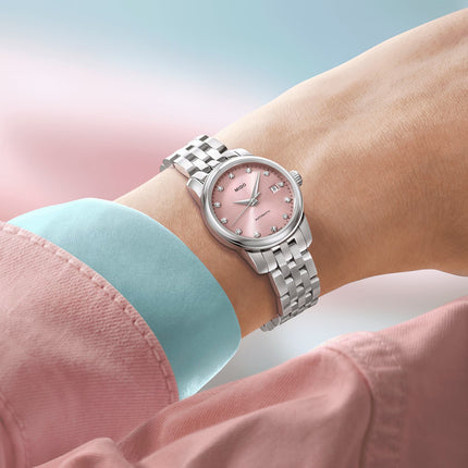 MIDO Baroncelli M039.007.11.336.00 Lady Twenty Five Pink Dial Stainless Steel Strap 