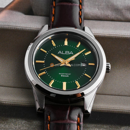 Alba AH7EQ1X1 Ladies Green Dial Brown Leather Strap