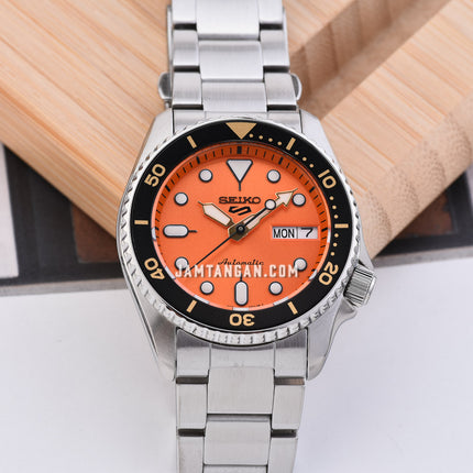 Seiko 5 Sports SRPK35K1 5KX Midi SKX Sports Style Orange Dial Stainless Steel Strap