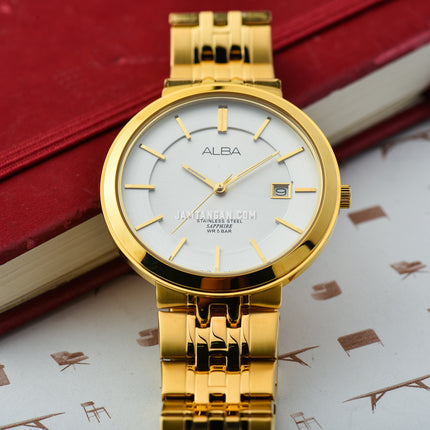 Alba Prestige AS9D72X1 Man White Dial Gold Stainless Steel Strap