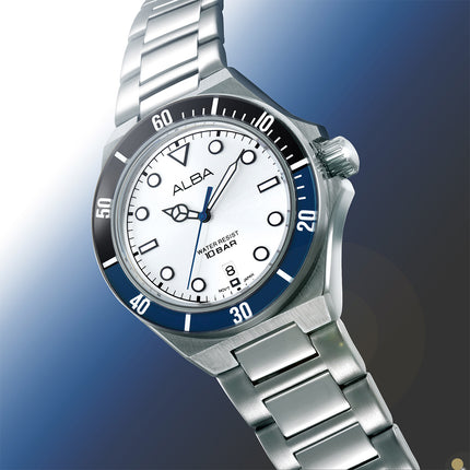 Alba Active AS9W15X1 Men Silver White Dial Stainless Steel Strap