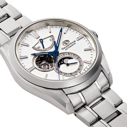 Orient Star Contemporary RE-AY0002S Men Mechanical Moon Phase Silver Dial Metal Strap
