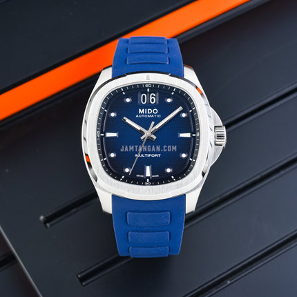 MIDO Multifort TV Big Date M049.526.17.041.00 Blue Gradient Dial Blue Rubber Strap
