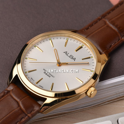 Alba ARX124X1 Men Silver Dial Brown Leather Strap
