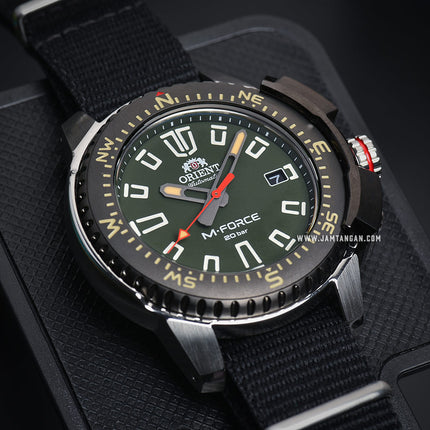 Orient M-Force RA-AC0N03E Mechanical Sports Automatic Men Green Dial Black Nylon Strap