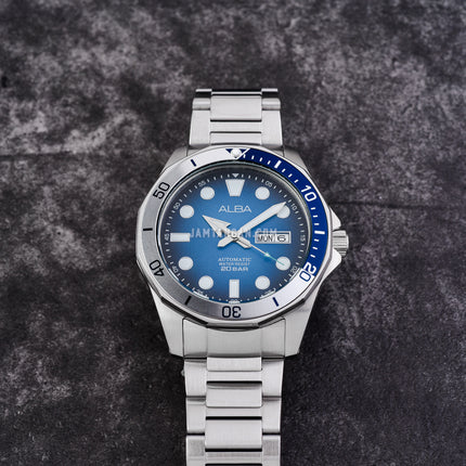 Alba Mechanical AL4549X1 Automatic Men Light Blue Black Gradation Dial Stainless Steel Strap