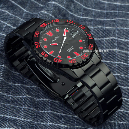 Alba Active AS9N29X1 Men Black Dial Black Stainless Steel Strap