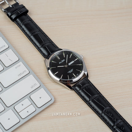 Alba AJ6195X1 Men Black Dial Black Leather Strap