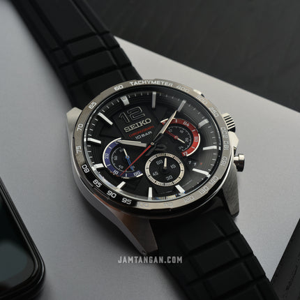 Seiko Chronograph SSB347P1 Neo Sport Black Dial Black Rubber Strap