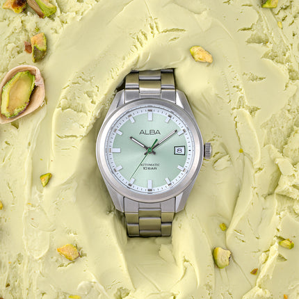 Alba Mechanical AU4099X1 Men Automatic Green Dial Stainless Steel Strap