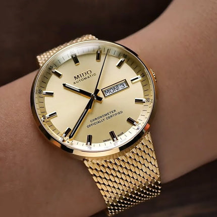 MIDO Commander M031.631.33.021.00 Icone Gold Dial Gold Mesh Strap