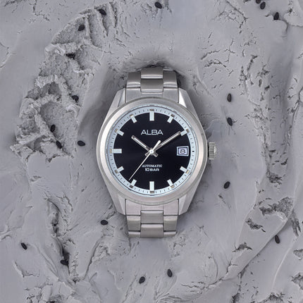 Alba Mechanical AU4095X1 Men Automatic Black Dial Stainless Steel Strap