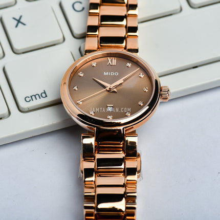 MIDO Baroncelli M022.210.33.296.00 Donna Brown Dial Rose Gold Stainless Steel Strap