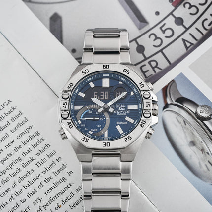 Casio Edifice ECB-10D-2ADF Men Blue Digital Analog Dial Stainless Steel Band