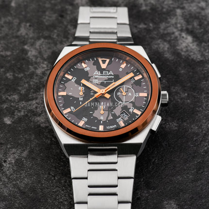 Alba Signa AT3H49X1 Chronograph Brown Patterned Dial Stainless Steel Strap