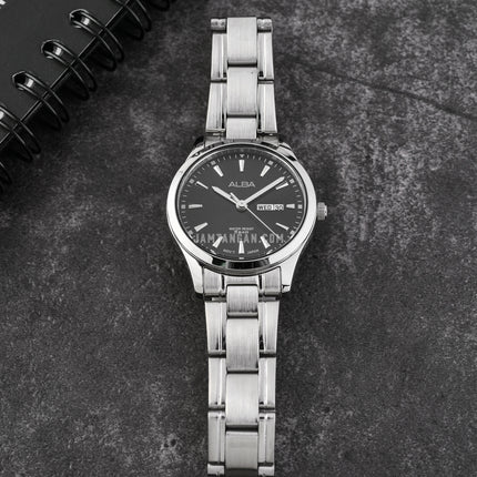 Alba Prestige AN8047X1 Ladies Black Dial Stainless Steel Strap