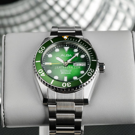Alba Mechanical AL4437X1 Automatic Men Green Black Gradation Patterned Dial Stainless Steel Strap