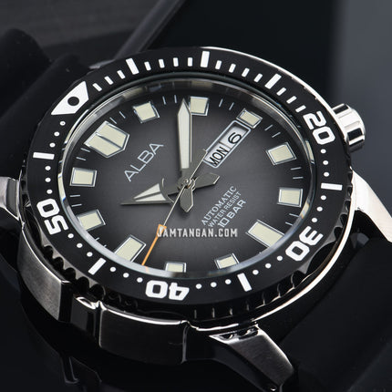 Alba Mechanical AL4641X1 Automatic Men Grey Gradient Dial Black Rubber Strap