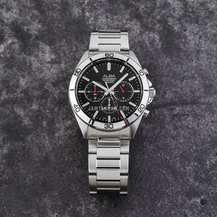 Alba Active AT3H27X1 Chronograph Men Black Dial Stainless Steel Strap