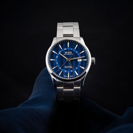 Mido M038.429.11.041.00 Multifort Dual Time Automatic Blue Dial Stainless Steel Strap